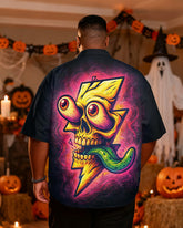 Big & Tall Men's Halloween Funny Lightning Skull Print Short Sleeve Shirt